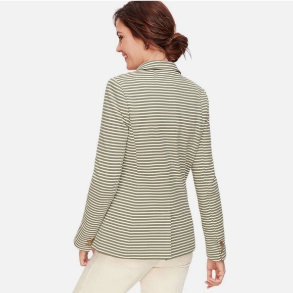 Talbots Aberdeen Knit Blazer Green and White Stripes 3/4 Sleeves, Size 4 - Picture 3 of 10